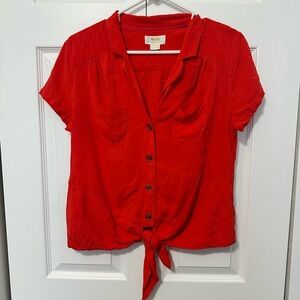 Anthropologie Scarlet Button-Down Tie-Front Shirt